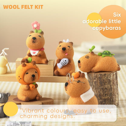 LUDOTEK Needle Felting Kit, 6 PCS Farm Animal Needle Felting Beginner Kits, Wool Felt Needle Felting Tools Foam Pad, Craft Party Supplies for Beginners Adult(6pack Capybara)