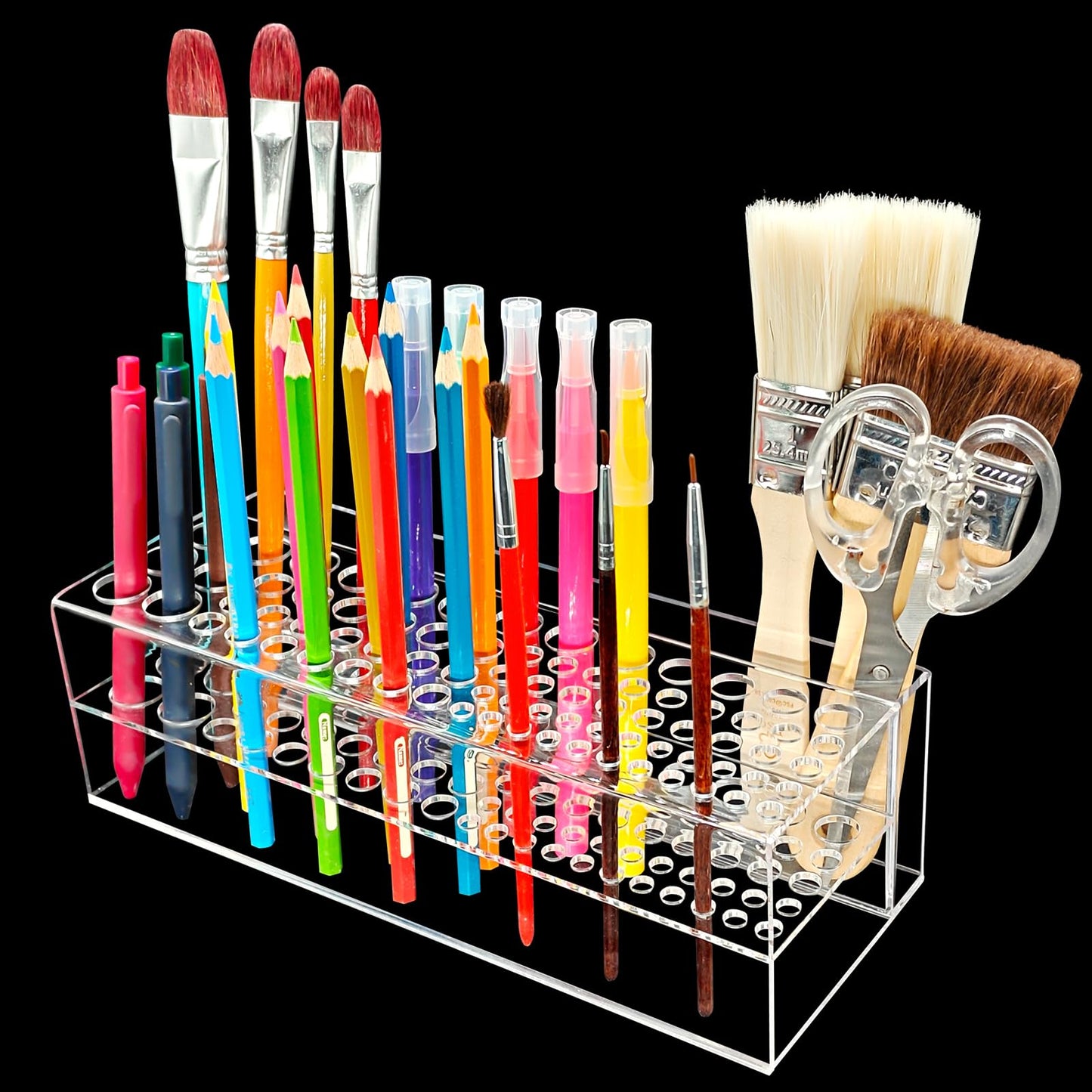 HESHUYU Acrylic Paint Brush Holder 77 Holes and Multi-functional Compartment Paintbrush Organizer Artist Brush Holder Paint Brush Stand Rack for Pens Pencils