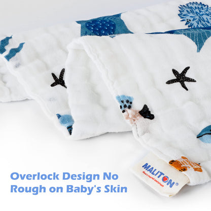 Maliton Muslin Baby Burp Cloths 6 Pack Large 20''x10'' 100% Cotton Burp Rags Absorbent and Soft 6 Layers Muslin Cloth Baby Essentials for Newborn(Animals and Cars, Pack of 6)