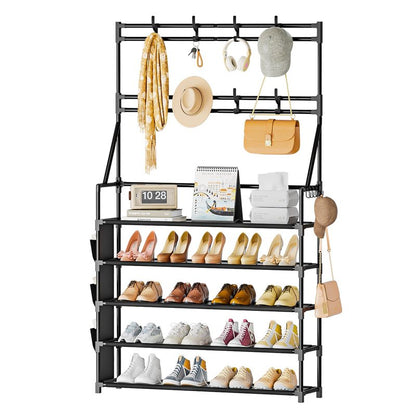 OYREL Shoe Rack 5 Tier Shoe Racks Organizer 20-25 Pairs Shoes Rack for Closet Entrance Shoe Storage Organizer with Hooks and Side Pocket Entryway Shoe Holder Space Saving Free Standing Shoe Racks