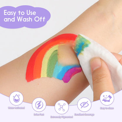 42 Color Face Painting Kit - Non-Toxic Water Activated Face & Body Paint Set with Stencils, Brushes, Sponges - For Halloween, Carnival, Birthday Parties, Costume Makeup, Festivals & Events