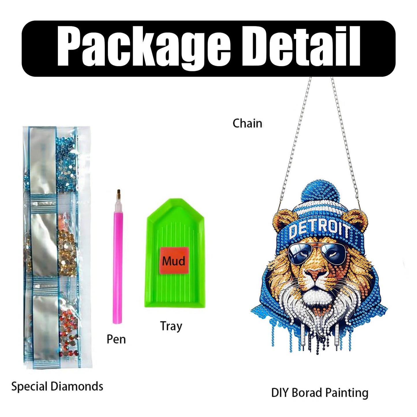 DIY Diamond Art Hanging Kit for Adult,Acrylic Diamond Art Painting Window Pendants Home Garden Wall Hanging Kits Hanging Ornament,Football Style (Detroit Blue)