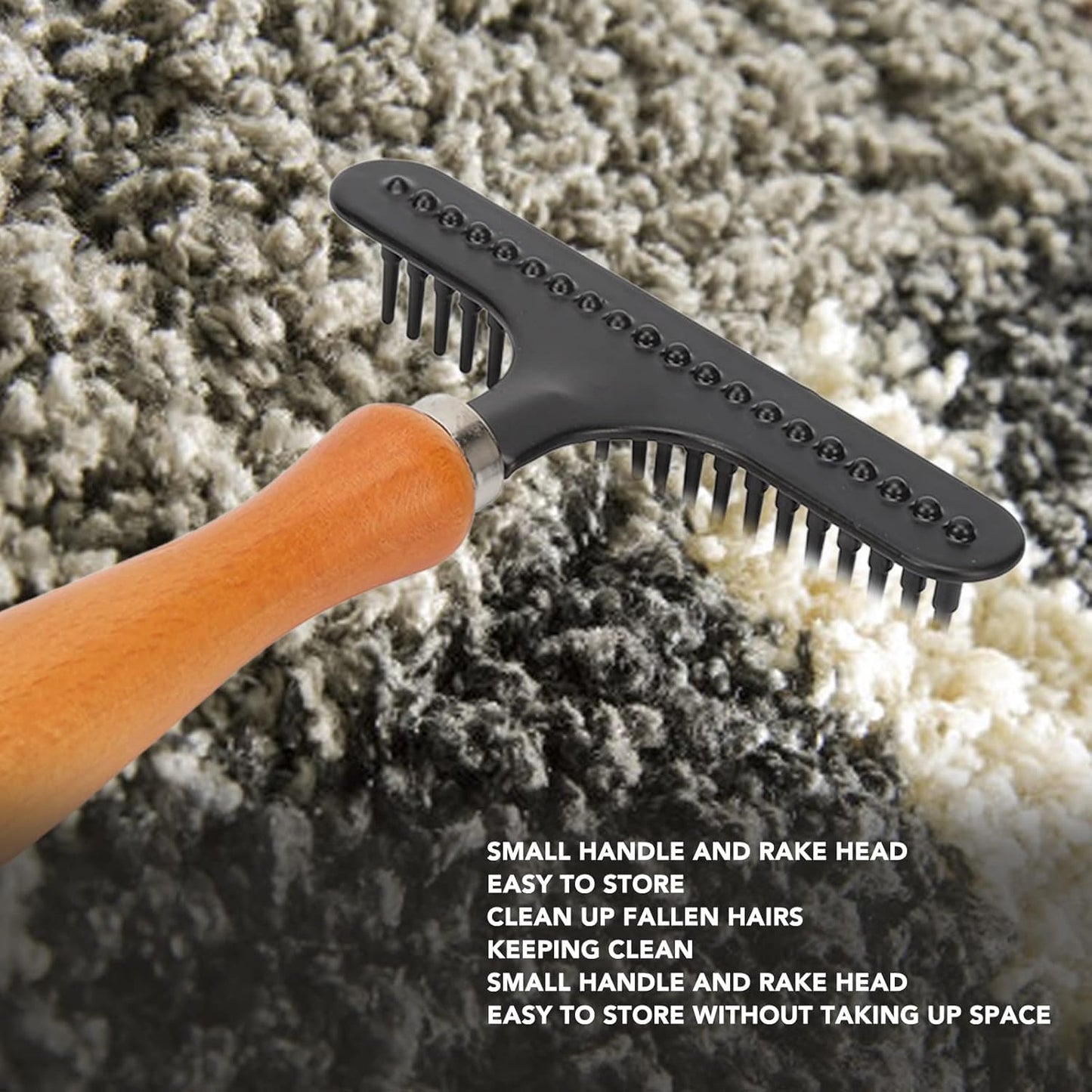 Handheld Carpet Rake, Stainless Steel Grooming Tool for Cleaning Shag Rugs, Portable Carpet Rake