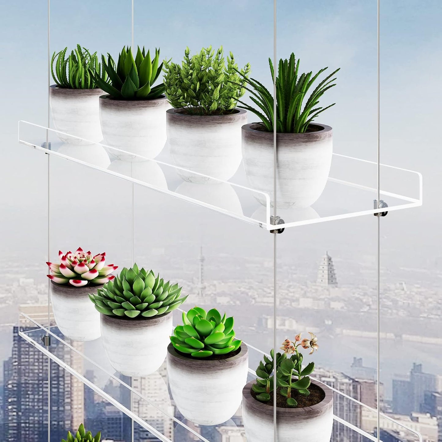 OtNiap 4-TierClear 16 Inch Plant Shelves, Height Adjustable Hanging Acrylic Indoor Wall Hanging Plant Stand Flower