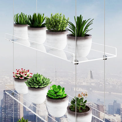 OtNiap 4-TierClear 16 Inch Plant Shelves, Height Adjustable Hanging Acrylic Indoor Wall Hanging Plant Stand Flower
