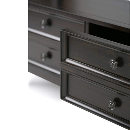 SIMPLIHOME Amherst Console Table - 48 Inch Wide Solid Wood Sofa Table in Hickory Brown, Transitional Storage Table for Entryway or Living Room with 2 Deep Drawers and Large Open Shelf
