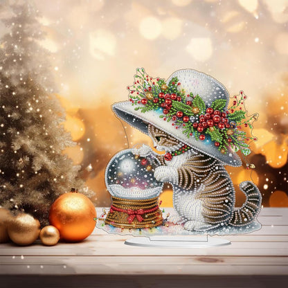 LXTONG Cat and Crystal Ball Diamond Painting Desktop Ornaments Kit, 5D DIY Stand Up Special Shaped Cute Cat Diamond Tabletop Ornaments Arts Crafts Kit for Adult Beginner Home Desktop Decor