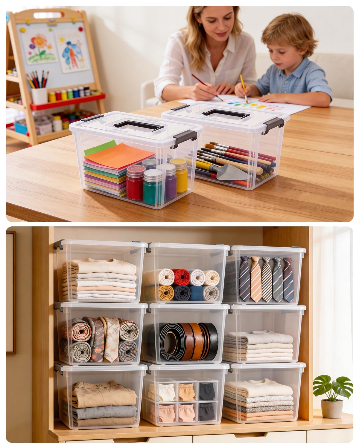 Citylife 6 Packs 6 QT Plastic Storage Bins with Latching Lids Clear Storage Box with handle Stackable Storage Containers for Organizing Snacks, Crafts, Toys, Tools