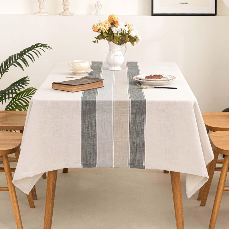 SIELUNO Rectangle Table Cloth Cotton Linen Waterproof Embroidery Tablecloth Rustic Farmhouse Style for Indoor Outdoor Dinning Tabletop Decoration-Grey Macarons-54 x86