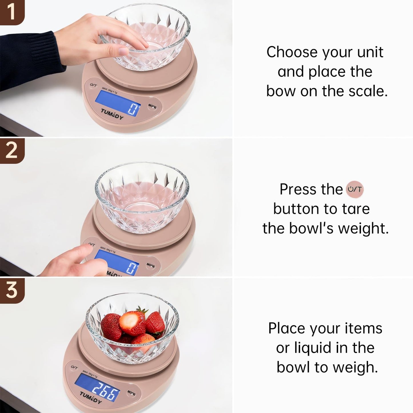 Small Digital Kitchen Scale Food -11lb/5kg Kitchen Weight Scale with LCD Display for Weight Loss, Sourdough Bread, Baking, Cooking, Keto and Meal Prep, 1g Precision, Batteries Included, Pink