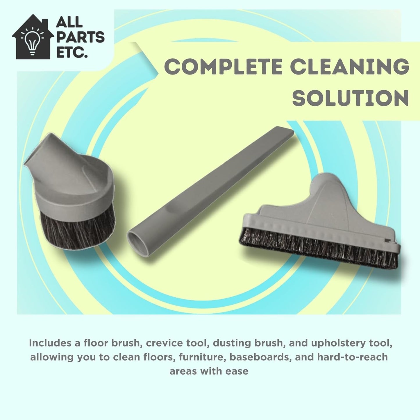 1.25" Gray Vacuum Attachment Kit with 2 Adapters, Compatible with Miele, Eureka, Kirby, Hoover, Shop Vac