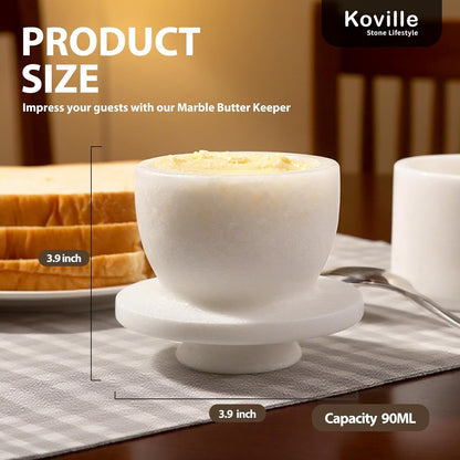 Counter Koville White Marble Butter Keeper Handmade French Butter Holder For Kitchen Decor, Stone Butter Dish Butter