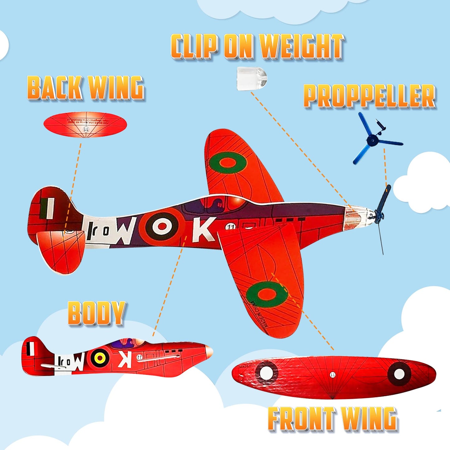 Bedwina Glider Planes Bulk (36-Pack) 8-Inch Bomber Airplane Gliders for Kids, Foam Paper Airplane Construction Kits for Kids Party Favors, Birthdays, Goodie Bag Stuffers and Outdoor Flying Toy