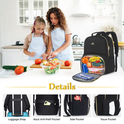 MATEIN Lunch Backpack for Women, 15.6inch Laptop Work Backpack with Insulated Cooler Compartment, Water Resistant Teacher Nurse Backpack with USB Port for College Picnic Camping Beaches, Women Gifts