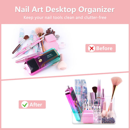 YINGJEE Nail Drill Holder & 28 Holes Nail Drill Bits Holder, Transparent Acrylic Nail Drill Machine Storage Box, Professional Nail Drill Organizer Case for Manicure tools