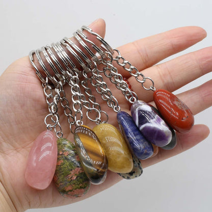 QSLLER 15pcs Irregular Keychain Natural Rose Quartz Opal Agate Stone Pendant MakingDIYJewelry Handbag Purse Household Charm Gift Ornament