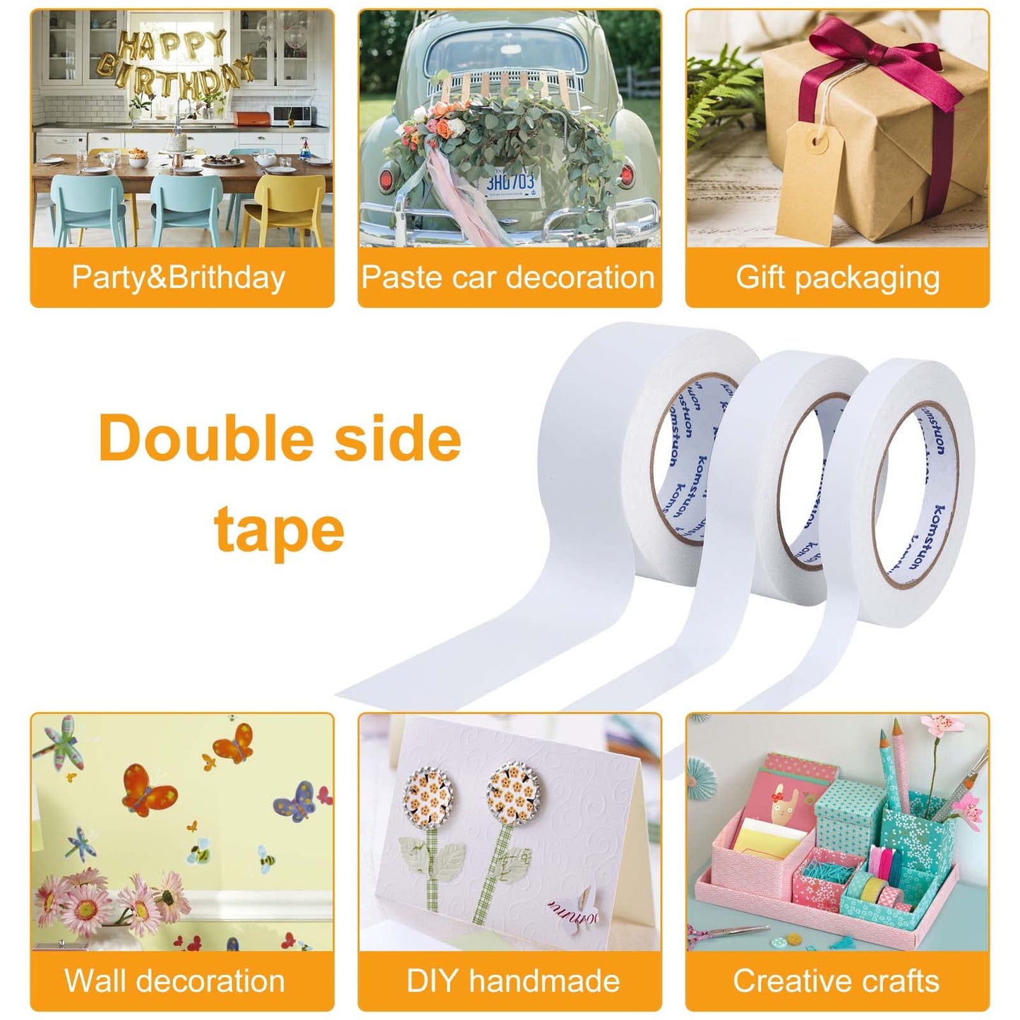 komstuon Double Sided Tape 2 Inch x 36 Yards, 1 Rolls Double-Sided Adhesive Tape, Two Sided Tape for Crafts, Arts, Scrapbooking, Gift Wrapping