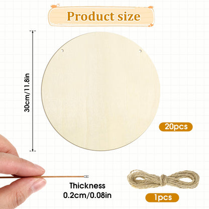 Ptwola 20 Pcs Wood Circles Board 12 Inch Unfinished Blank Wooden Door Hanger Sign Rounds Particle Board for DIY Crafts Painting Staining Coasters Making Decor Home Door Design Decorations Wood Burning