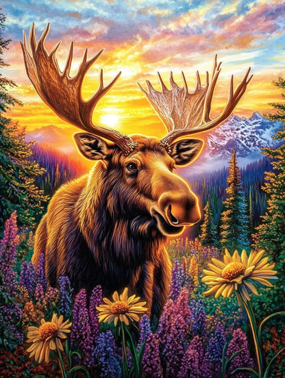 5D Sunset Moose Diamond Art 12x16 Inch Full Drill Diamond Painting Kits for Adults & Beginners - DIY Art Crafts for Relaxation and Home Wall Decor 1