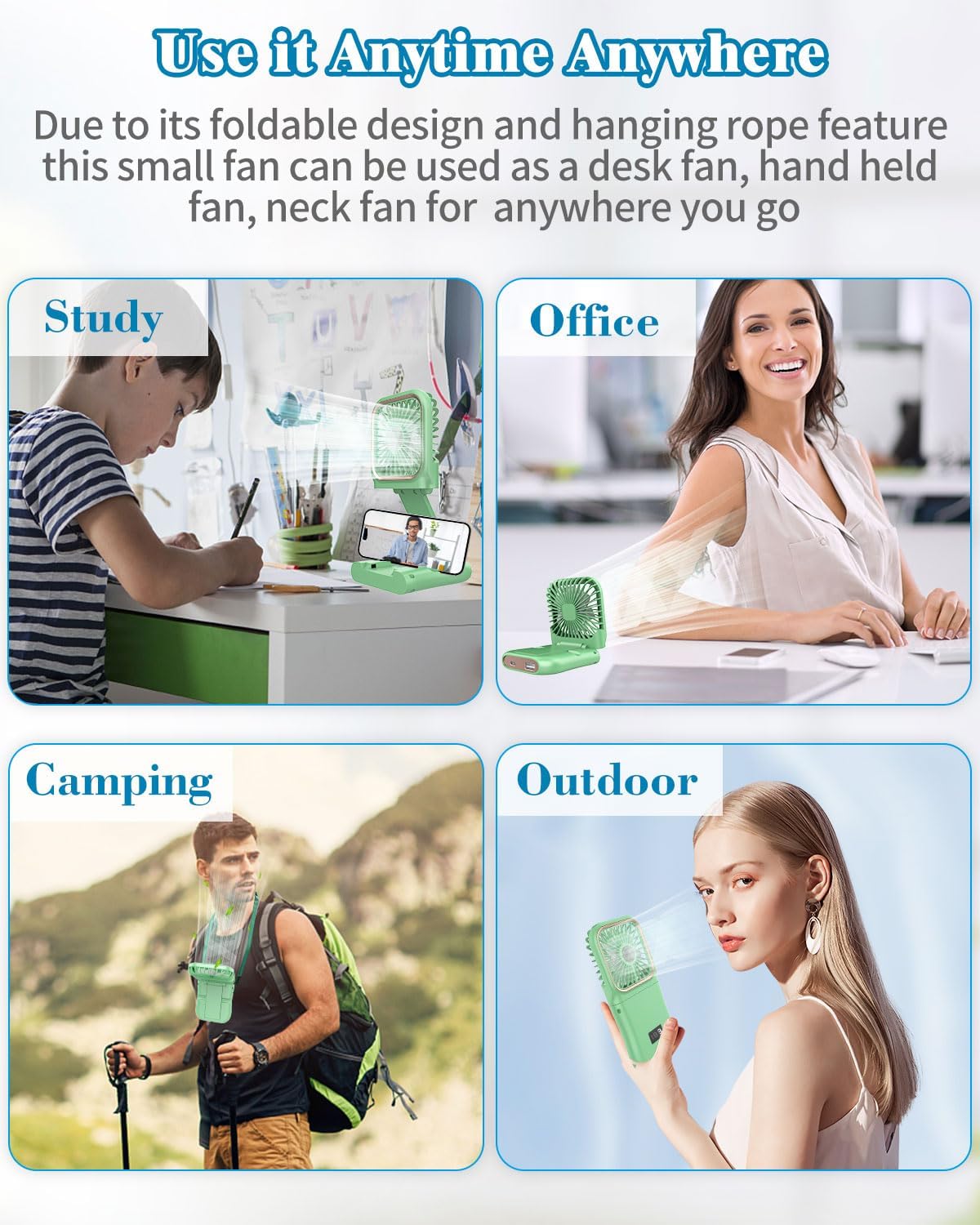 Mini Fan Handheld Foldable Fan, USB Personal Fans Portable Rechargeable Battery Fan 3 Speeds, Cute Face Cooling Fan for