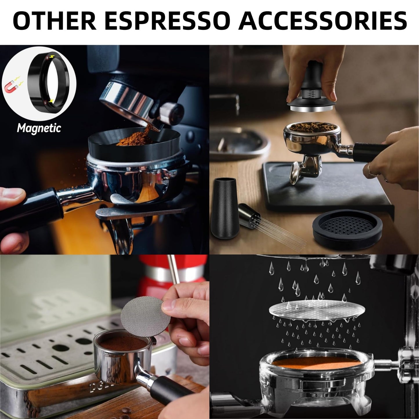 Midochin 10PCS Espresso Accessories Kit - 51mm Coffee Tamper Set, Wood espresso tamping station,Frothing Pitcher, WDT Tool, puck screen, spoon, Latte Art Pen, brush,puck screen, and coffee distributor