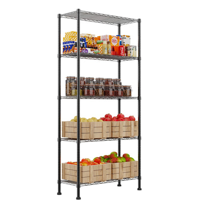 REGILLER 5-Wire Shelving Metal Storage Rack Adjustable Shelves,Standing Storage Shelf Units for Laundry Bathroom Kitchen Pantry Closet(Black,11.8" D x 16.6" W x 53.5" H)