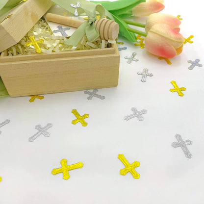 Cross Confetti - Glitter Sprinkles for Xmas, Bridal, Thanksgiving Decorations - Metallic Foil 45g 1000Pcs