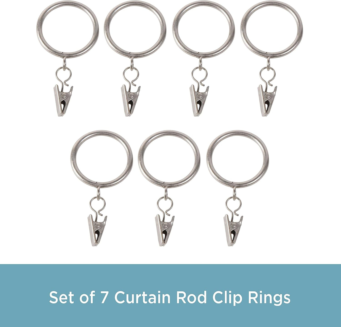 Kenney Classic Clip Rings, Satin Nickel, for Rods up to 1-Inch Diameter, 7-Pack