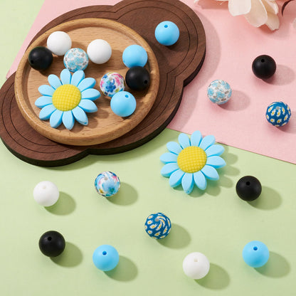 Bestewelry 23Pcs Spring Summer Theme Sunflower Silicone Focal Beads Turquoise Daisy Silicone Beads 15mm Round Rubber Bead for Pen Keychain Making Bracelet Necklace Making DIY Craft