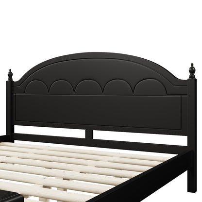 Merax King Wooden Platform Bed Frame with Arched Headboard, Solid Wood Bed Base, Classic Elegant Design, Strong Support, No Box Spring Needed, Easy Assembly, Black