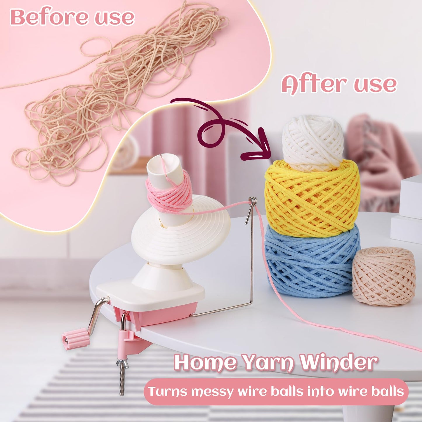 UzecPk Yarn Winder, Yarn Spinner for Crocheting, Yarn Ball Winders, Yarn Cake Winder for Crocheting with Lower Noise, Hand Operated Ball Winders for Crafting Lovers, Stitch Markers, Plastic Needle