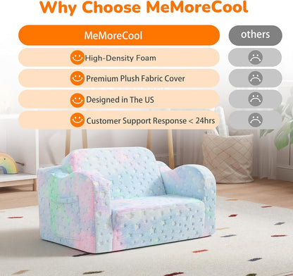 2-in-1 MeMoreCool Glowing Pastel Rainbow Kids Chair, Foldable Kids Couch and Kids Sofa for Playroom Nursery, Soft Foam