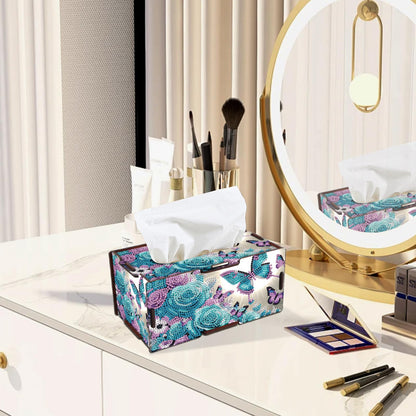 MVVMTOP Diamond Painting Tissue Box, DIY Butterfly and Flower Special Shape Diamond Art Partial Mosaic Handmade Making Tissue Storage Box Kit, Modern Home Dining Living Room Table Top Art Decoration