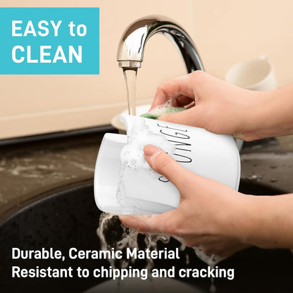 White Ceramic Sponge Holder for Kitchen Sink – Cute Farmhouse Sink Caddy Organizer – Sponge Rest for Countertop
