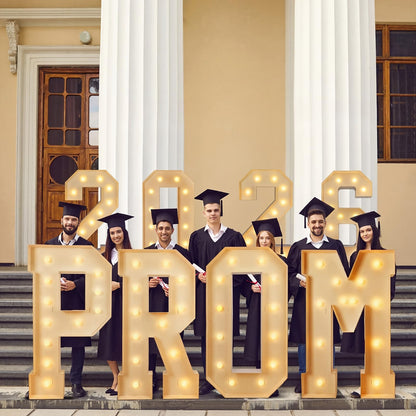 Aurelema 8 Pcs 4 ft Prom Grad 2026 Marquee Light Letters Numbers Class of 2026 Large Sign LED Number Letter with String Lights for High School College Graduation Decorations Party(Prom 2026)