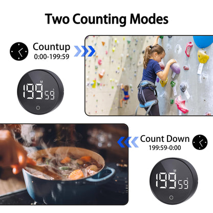 RZASL Digital Kitchen Timers, Magnetic Rotary Timer with Large LED Display, 3 Volume Levels, 0-199Min Countdown/Up, Easy Operation for Cooking, Studying, Fitness, Kids & Seniors