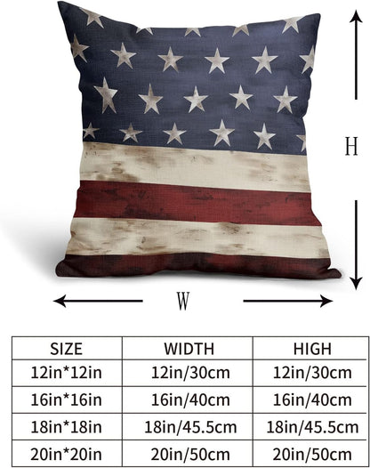 Independence Day American Flag Throw Pillow Covers, Set of 2, 18X18 Inches, Patriotic Stripes for Home Decor