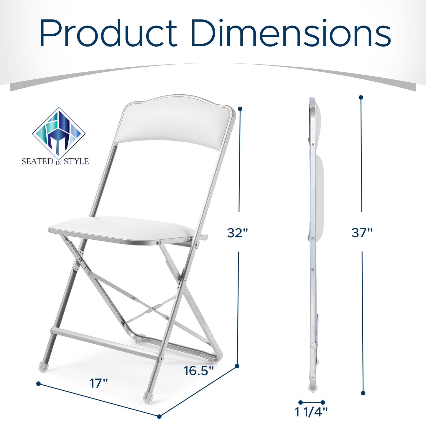 Folding Chairs with Padded Seats 4 Pack - Foldable Chair with Heavy-Duty Steel Frame, Elegant Party Bridge Chairs, Metal Folding Chair for Outside, Home, Office, Indoor Outdoor Events - Silver/ White