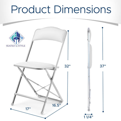 Folding Chairs with Padded Seats 4 Pack - Foldable Chair with Heavy-Duty Steel Frame, Elegant Party Bridge Chairs, Metal Folding Chair for Outside, Home, Office, Indoor Outdoor Events - Silver/ White