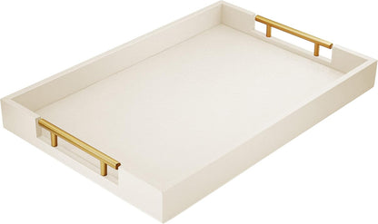17" 12" ATZYmolin x Wood Serving Tray with Gold Polished Metal Handles, Home Decorative Wooden Rectangle Ottoman