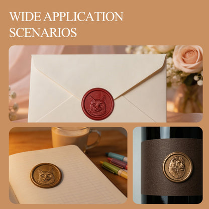Mceal Wax Seal Stickers - 50 Pcs Gold Cat 3D Embossed Stickers with Strong Adhesive 30mm/1.18Inches Diameter for Invitation Gift Wrapping Christmas Holiday