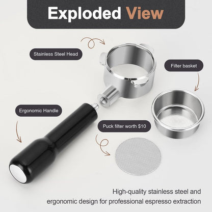 WhaleSiper Bottomless Portafilter 54mm Compatible with Breville BES870/880 & Solis etc., 3-Ear Stainless Head