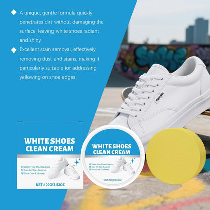 UUZO White Shoe Cleaner Cream, No-Wash Solid Cleaning Paste with Sponge, Multipurpose WhiteShoe Cleaner Paste, Removes Stains and Dirt, for Leather, Silicon, Car Interiors, 2 Pack