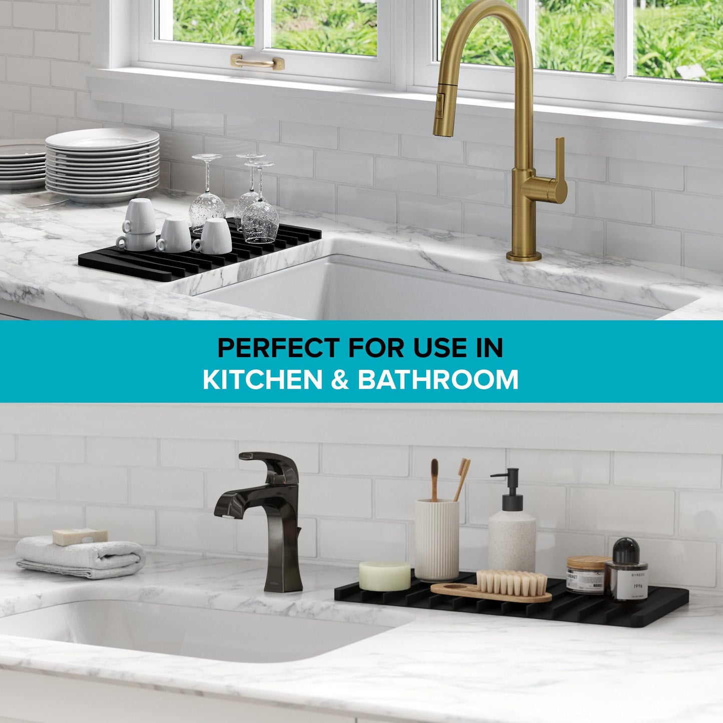 Kraus Self-Draining Silicone Dish Drying Mat or Trivet for Kitchen Counter in Light Grey, KDM-10LG