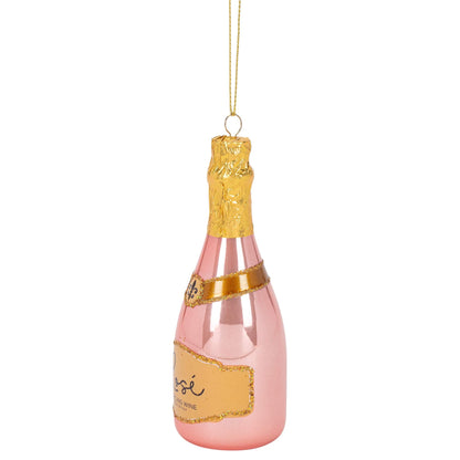 Raz 4052892 Christmas Catalog Rose Sparkling Wine Hanging Ornament, 6-inch Height, Glass