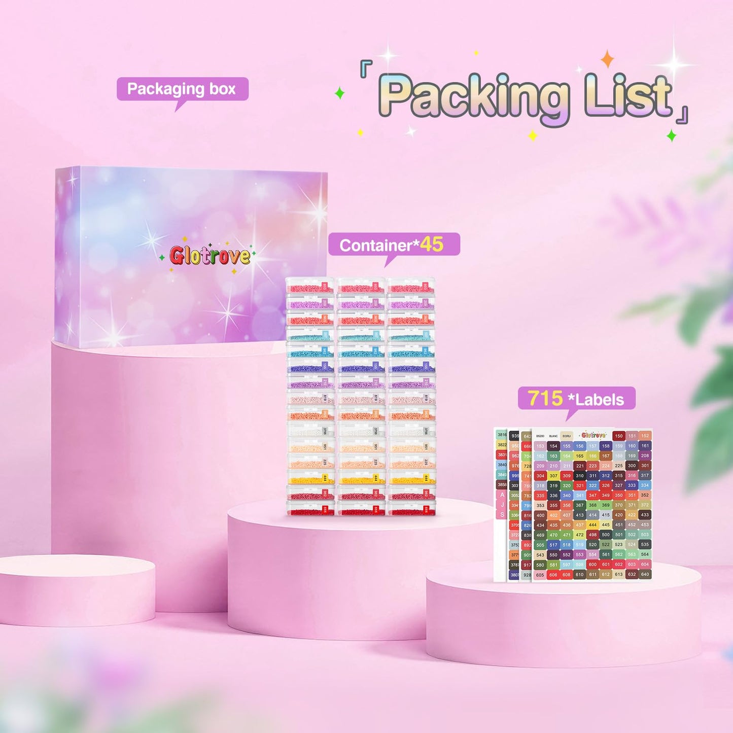 Glotrove Diamond Art Storage Containers Trays, 45pcs Diamond Painting Trays with Lids, 2-in-1 Beads, Gems & Drills Storage and Line-Up Accessories for Diamond Painting