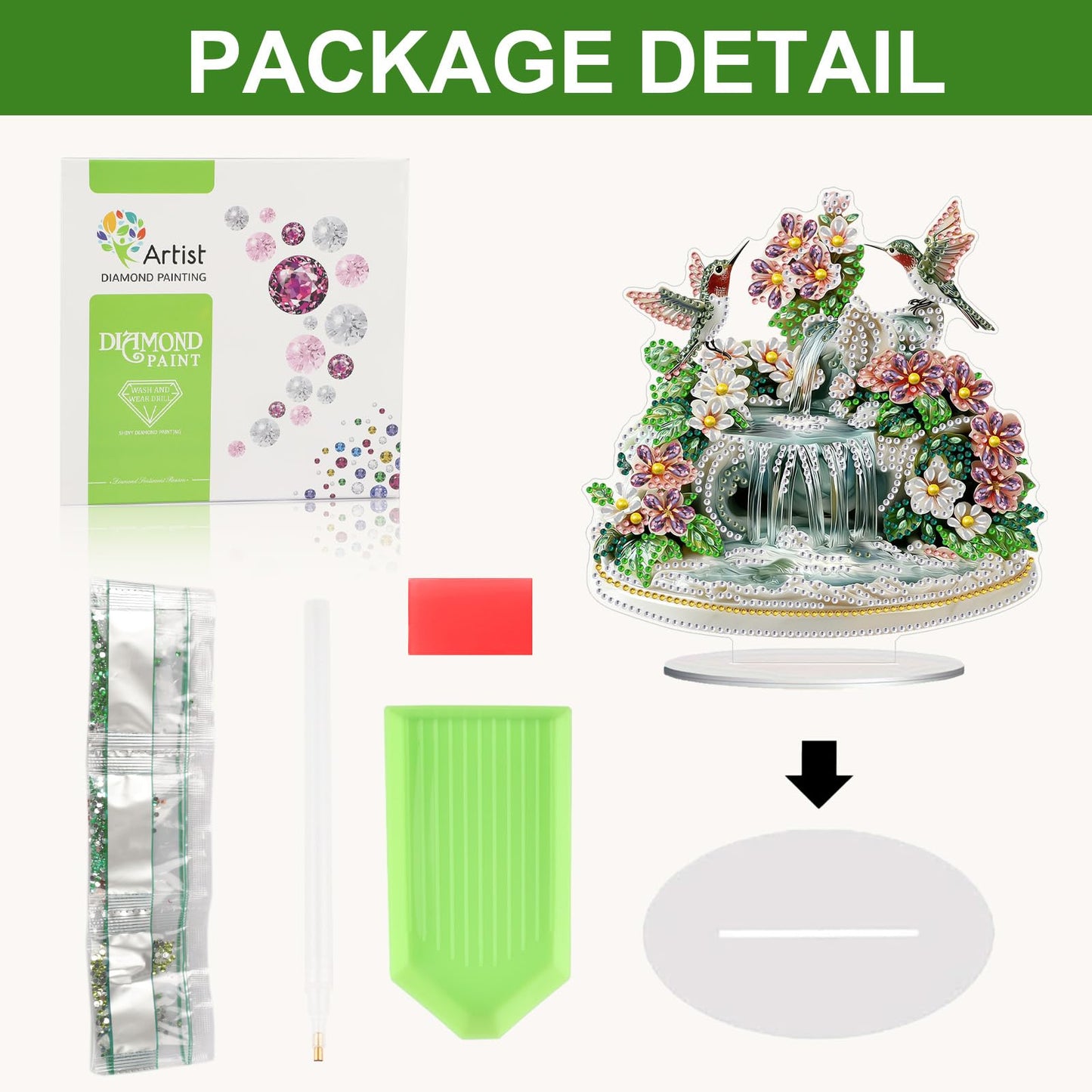 CEOVR Hummingbird Diamond Painting Tabletop Ornament, Bird Flower Diamond Art Kits for Adults, Special Shape DIY 5D Gem Art Crafts, Acrylic Home Desktop Decor with Base, Box Kit, 7.67×7.87inch