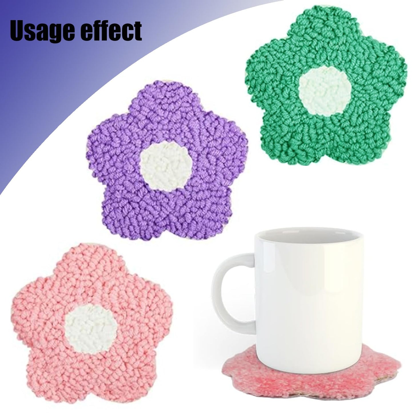 Allazone 8 PCS Punch Needle Coasters Kit, Flower Embroidery Punch Needle Kits, Punch Embroidery Kit with Felt Yarns Hoop Tools for DIY Crafts