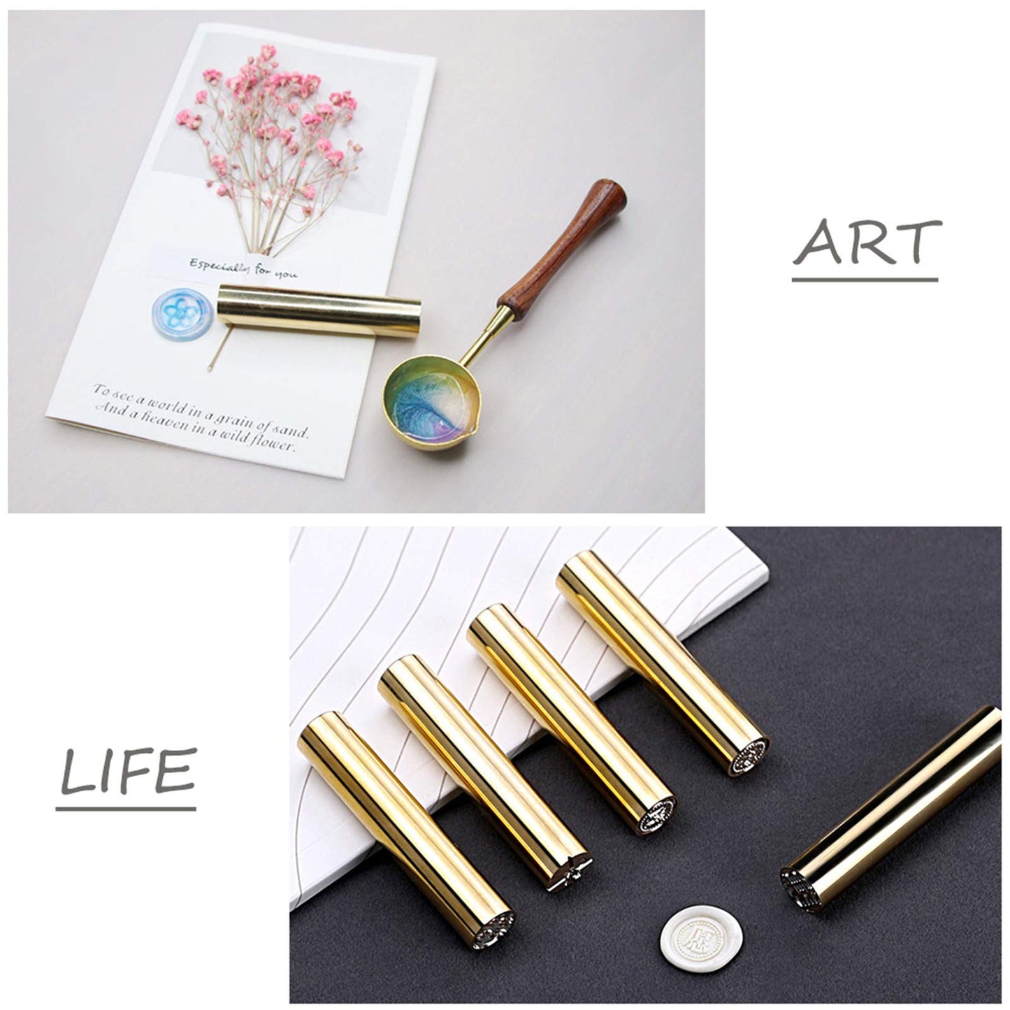 CRASPIRE Mini 15mm Wax Seal Stamp Brass Olive Leaf Rosemary Vintage 2 Sides Pattern Mini Wax Stamp for Wedding Invitations Envelopes Halloween Christmas Thanksgiving Gift Packing
