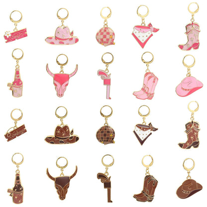 KitBeads 20Pcs 2 Colors Enamel Cowboy Charms Pink Brown Western Hat Broots Locking Stitch Markers for Weaving Sewing Quilting Jewelry Making